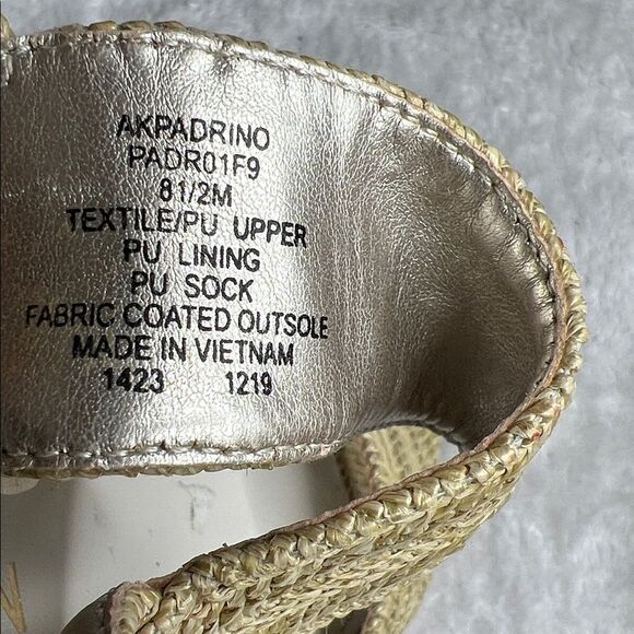 ANNE KLEIN 8.5 Preppy Block Padrino Platform Tan Woven Raffia Chunky Sandal - Picture 3 of 11